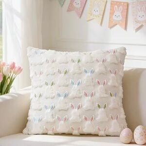 Set of 2 Easter Bunny Pillow Covers 18x18 | Pastel Spring Rabbit Decor